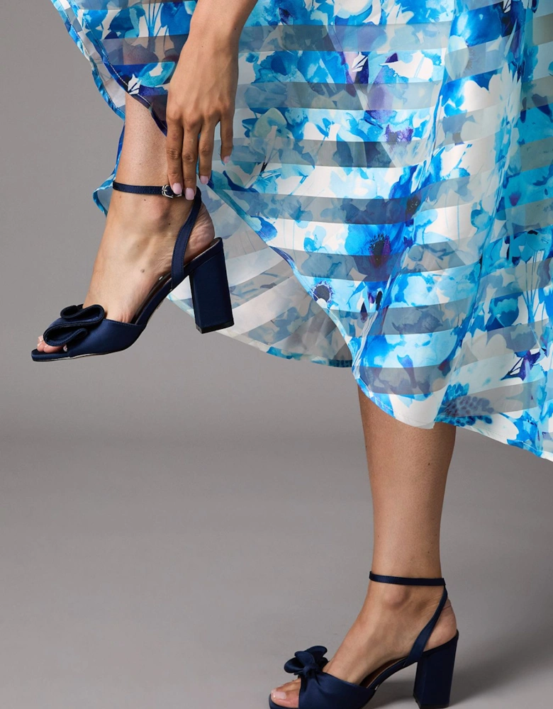Wide Fit Tina Satin Soft Ruffle High Block Heel Sandals