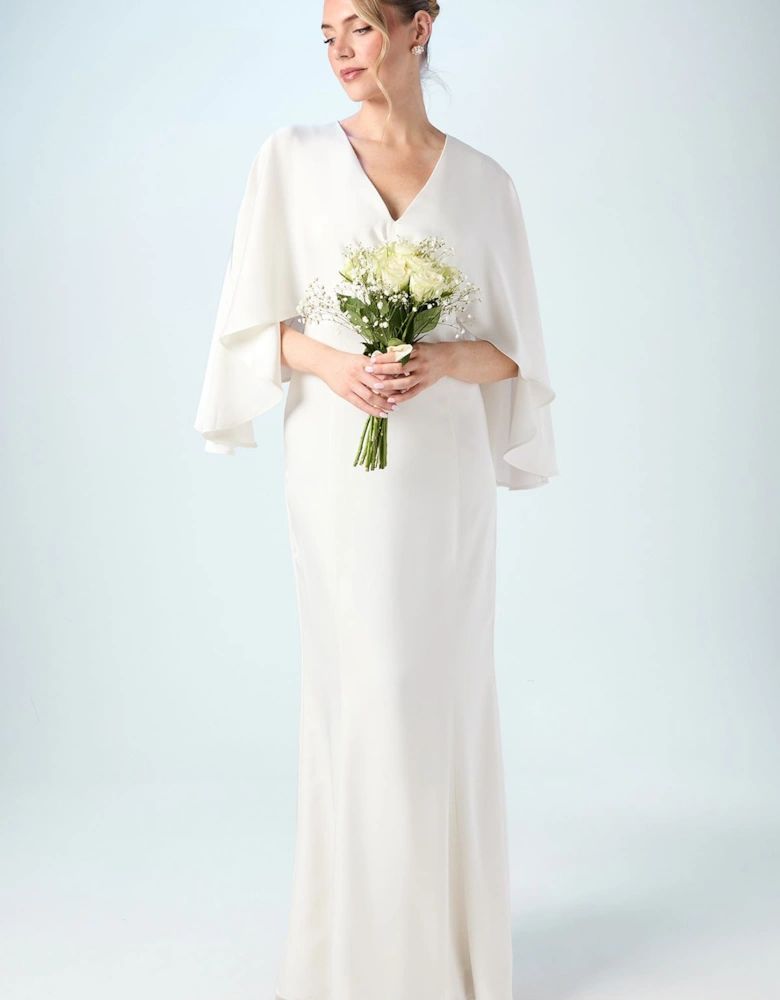 V Neck Batwing Satin Wedding Dress