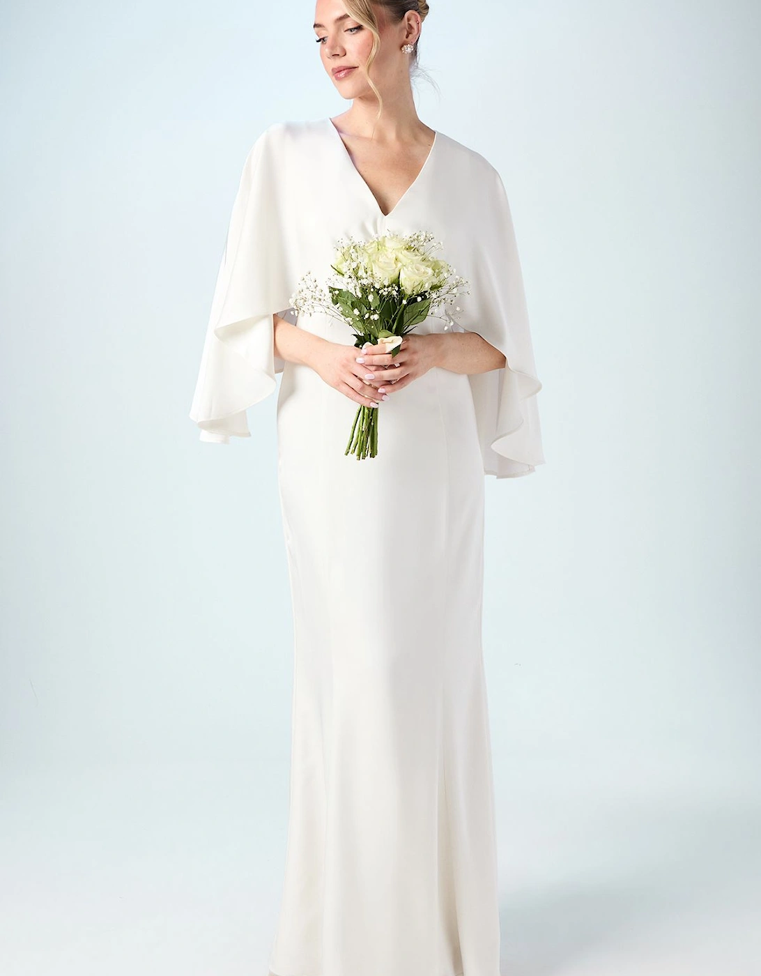 V Neck Batwing Satin Wedding Dress, 2 of 1