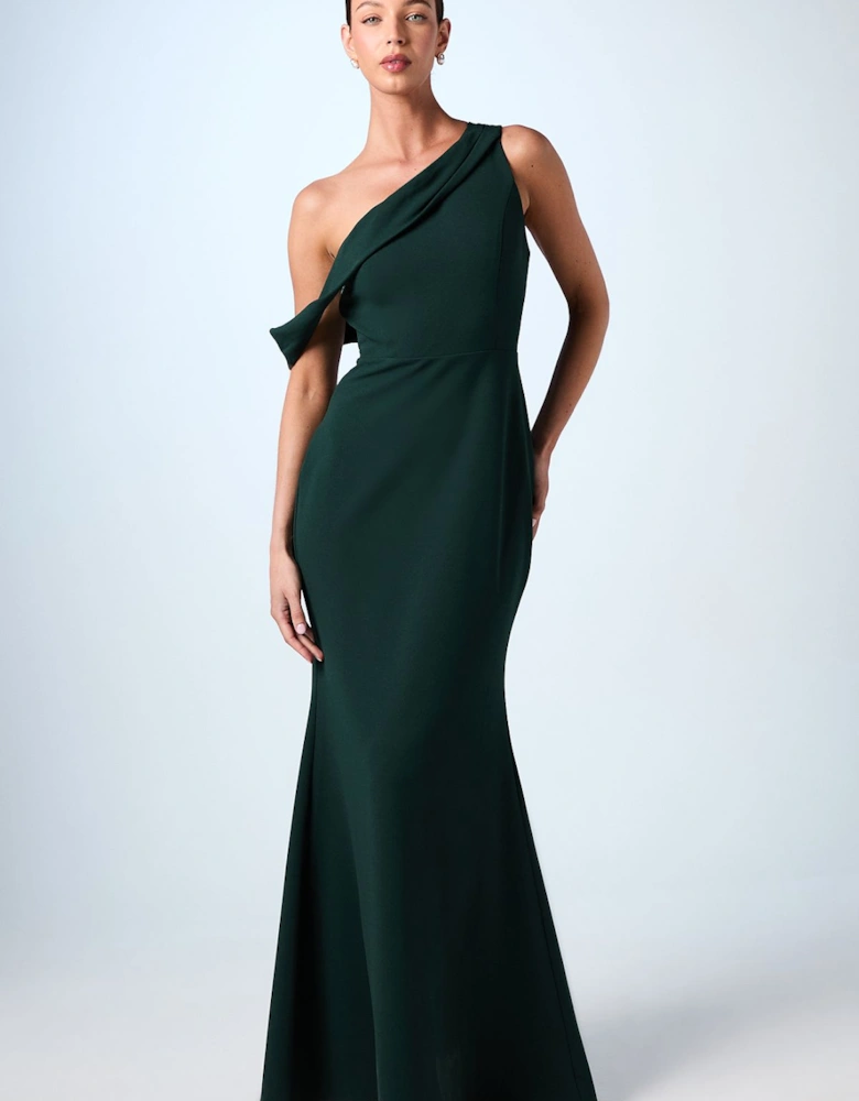 Asymmetric Neckline Scuba Crepe Black Tie Dress