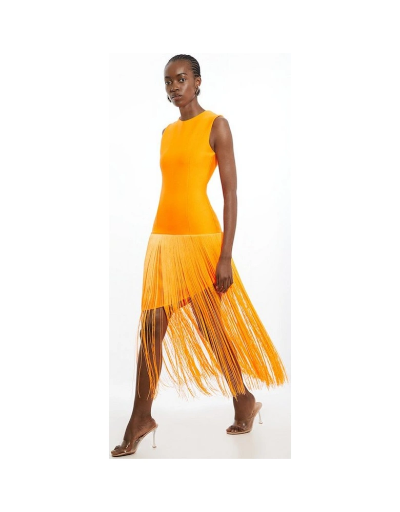 Figure Form Bandage Tassel Hem Knitted Dress