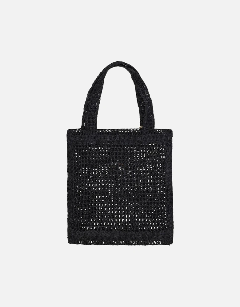 Raffia Tote Bag with Monogram and Banana Pendant Women - Black