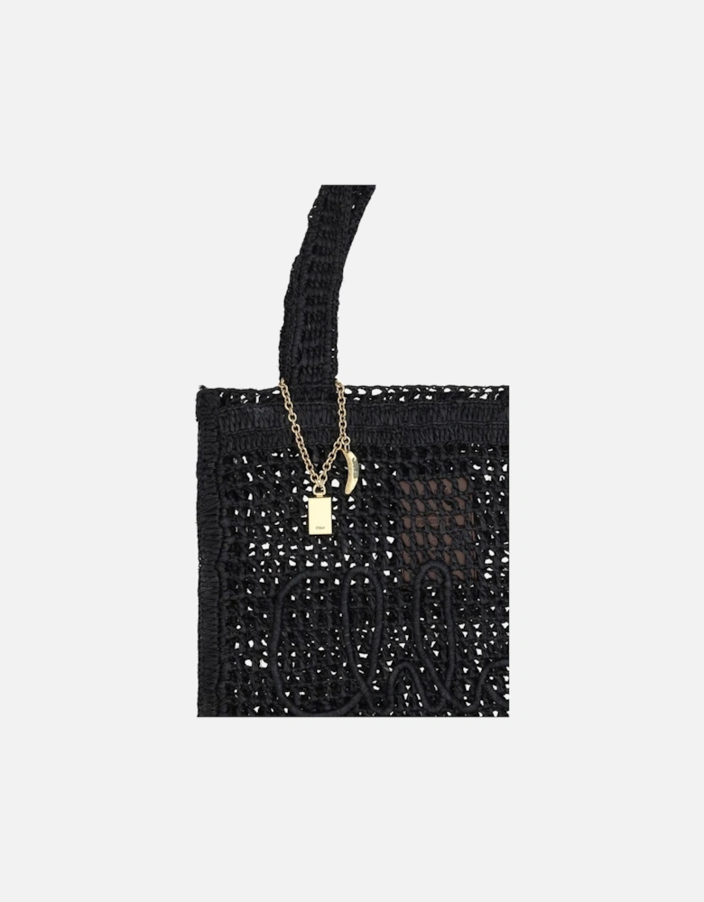 Raffia Tote Bag with Monogram and Banana Pendant Women - Black