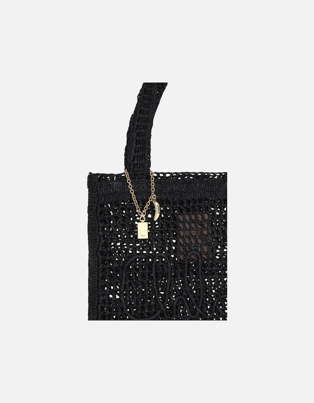 Raffia Tote Bag with Monogram and Banana Pendant Women - Black