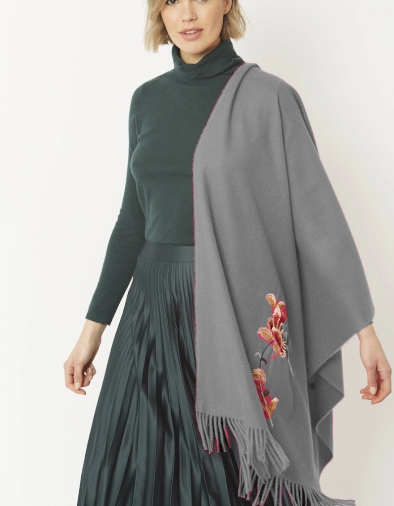 Grey Cashmere Blend Embroidered Scarf