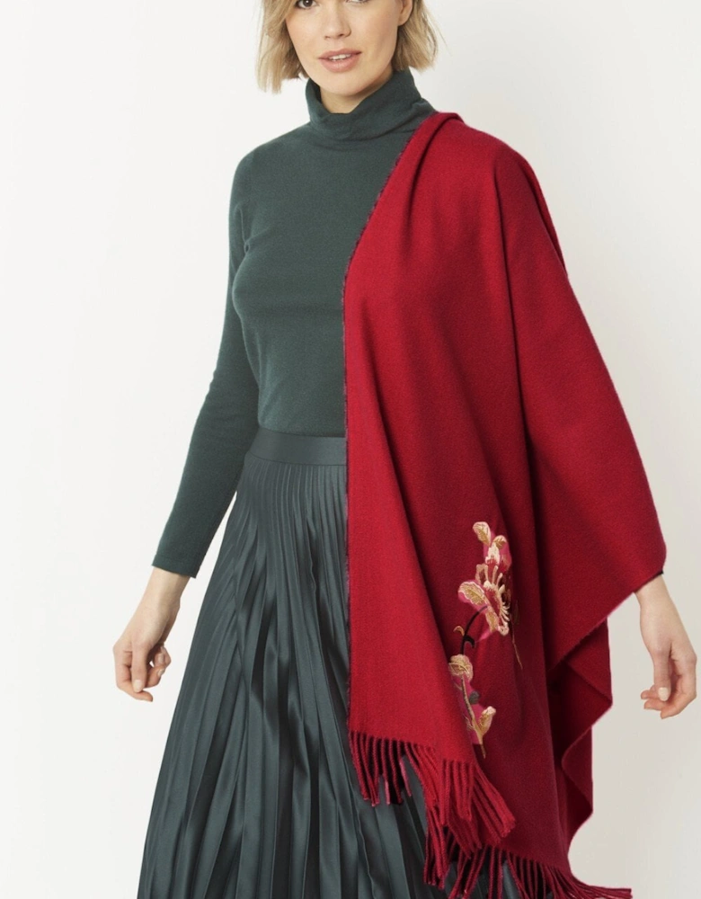Red Cashmere Blend Embroidered Scarf