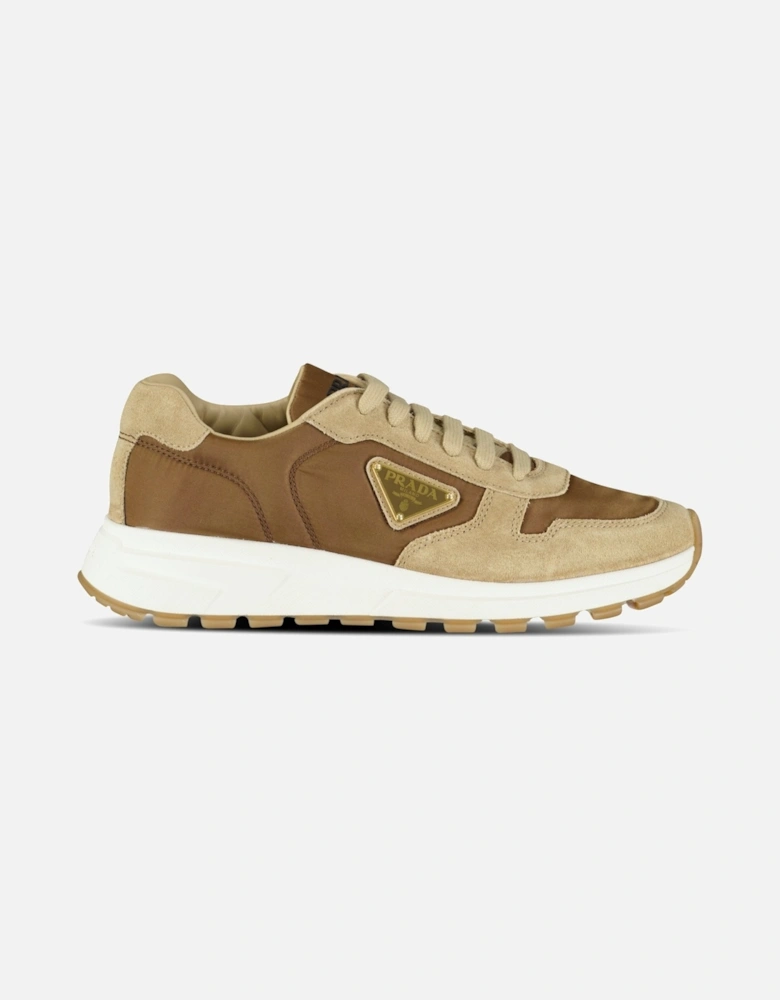 Prax 01 Triangle Logo Suede Trainers Brown & Beige