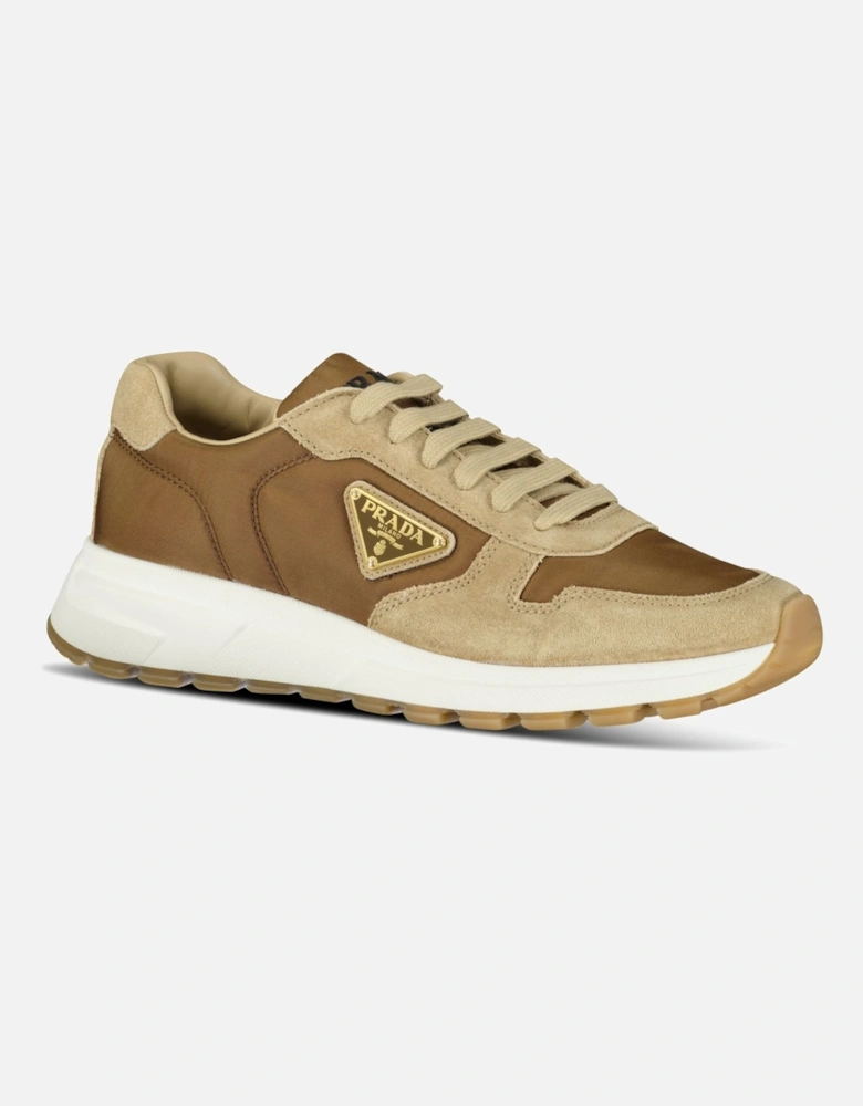Prax 01 Triangle Logo Suede Trainers Brown & Beige