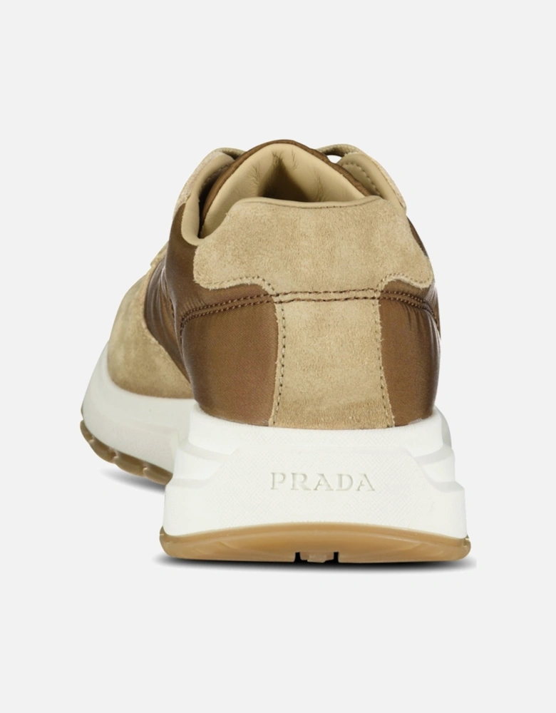 Prax 01 Triangle Logo Suede Trainers Brown & Beige