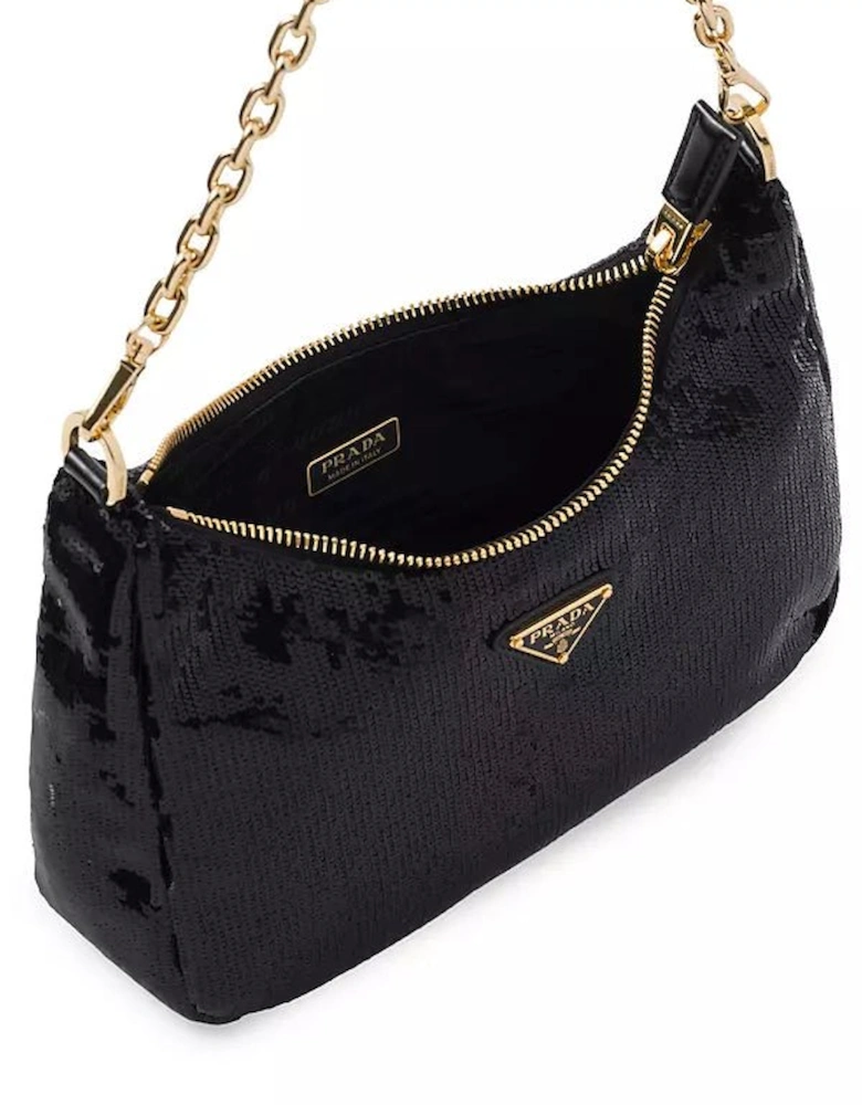Re-Edition Re-Nylon and Sequin Mini-Bag in Black