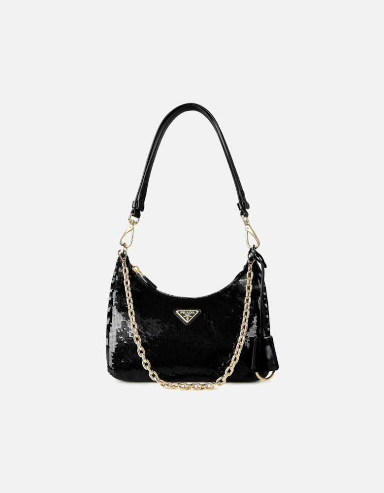 Re-Edition Re-Nylon and Sequin Mini-Bag in Black