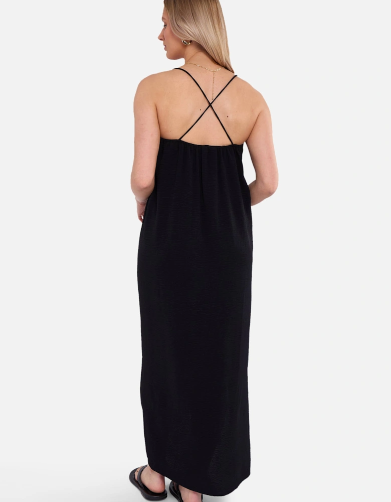 Black Strappy Cross Back Airflow Oversized dress