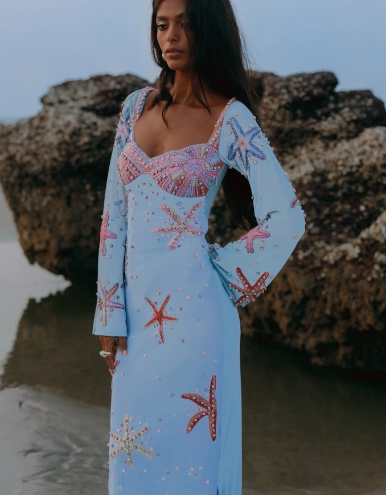 Crescent Shell Bell Sleeve Dress