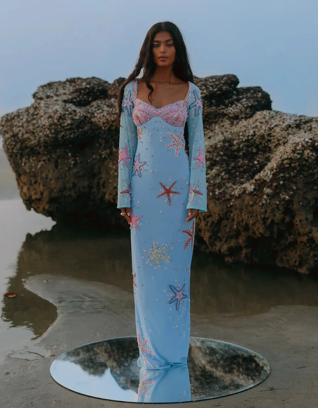Crescent Shell Bell Sleeve Dress