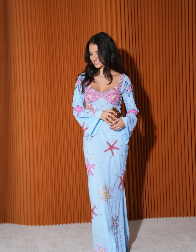 Crescent Shell Bell Sleeve Dress