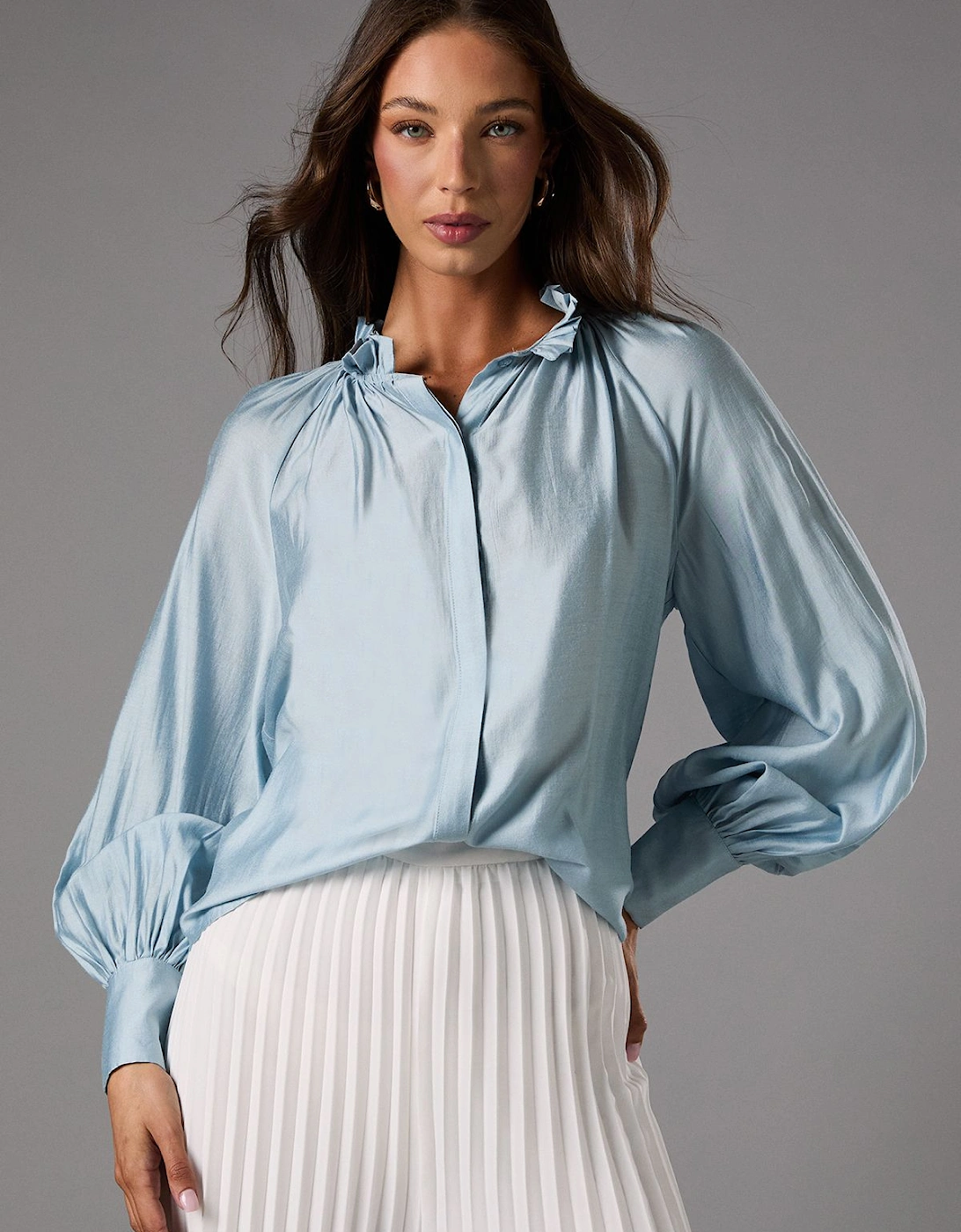 Long Sleeve High Neck Blouse With Blouson Sleeve, 2 of 1