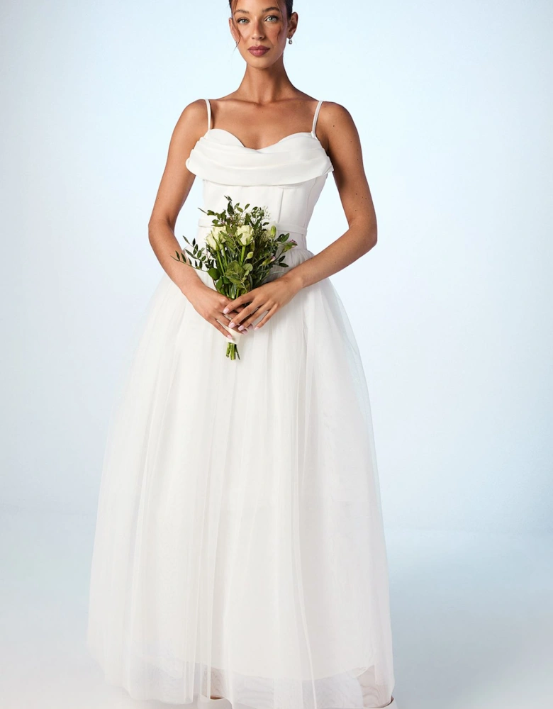 Cowl Neck Corset Satin Wedding Dress