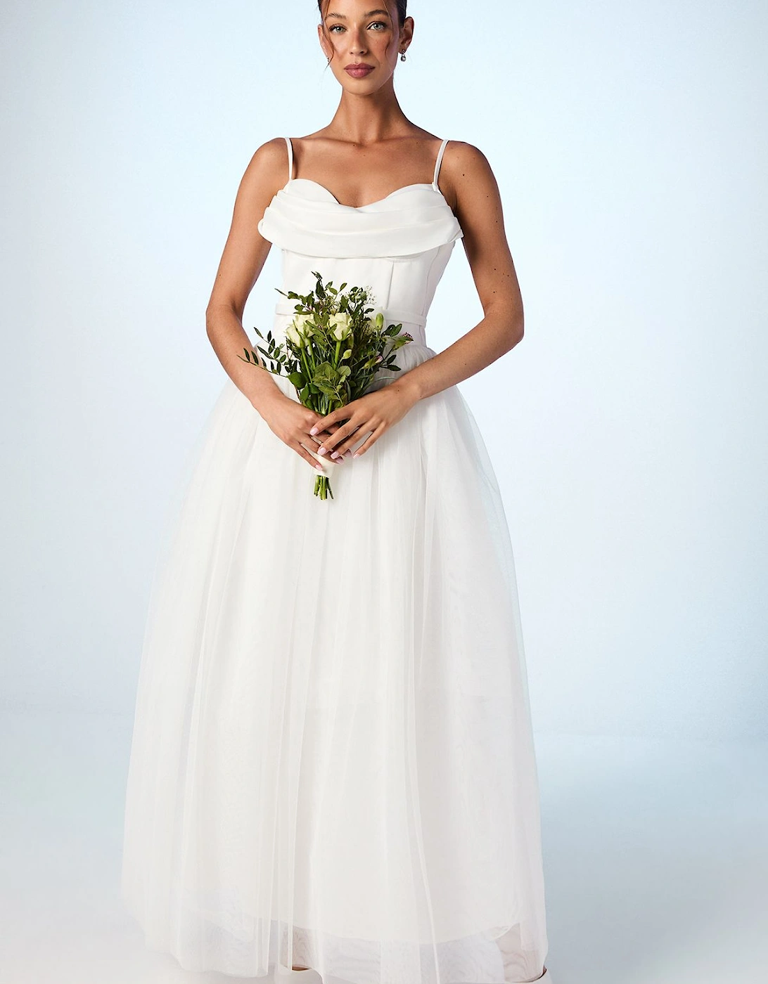Cowl Neck Corset Satin Wedding Dress, 2 of 1