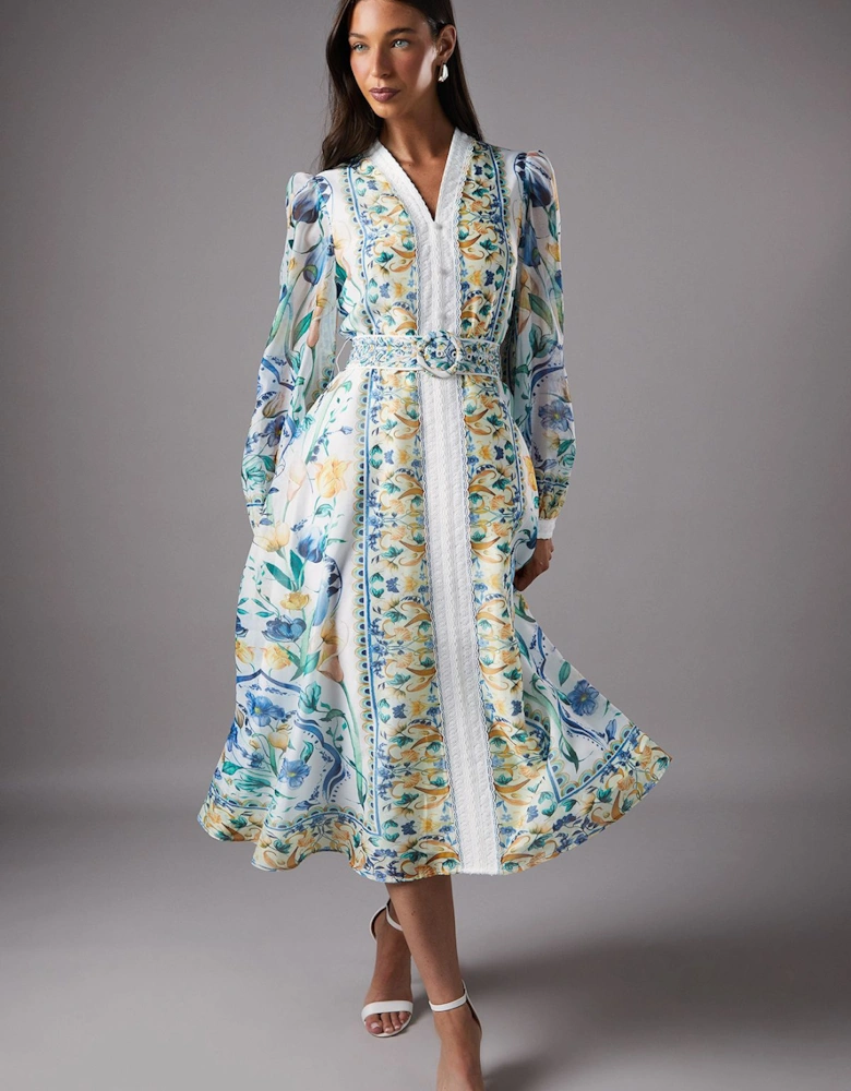 Boarder Printed Organza Shirt Dress