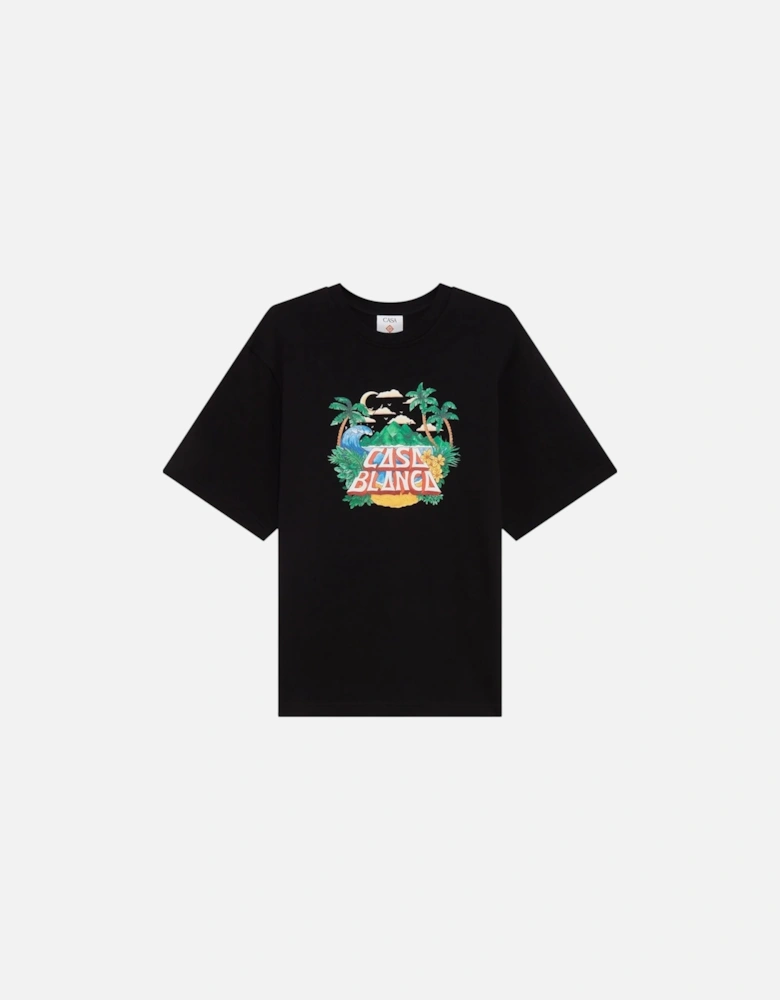 Mens T Shirt Beach Wave Printed Oversized Crew Neck Summer Tee