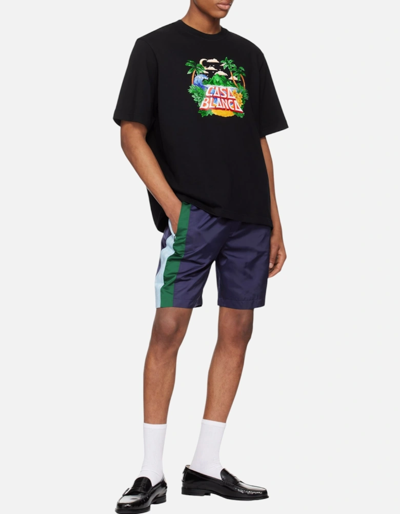Mens T Shirt Beach Wave Printed Oversized Crew Neck Summer Tee