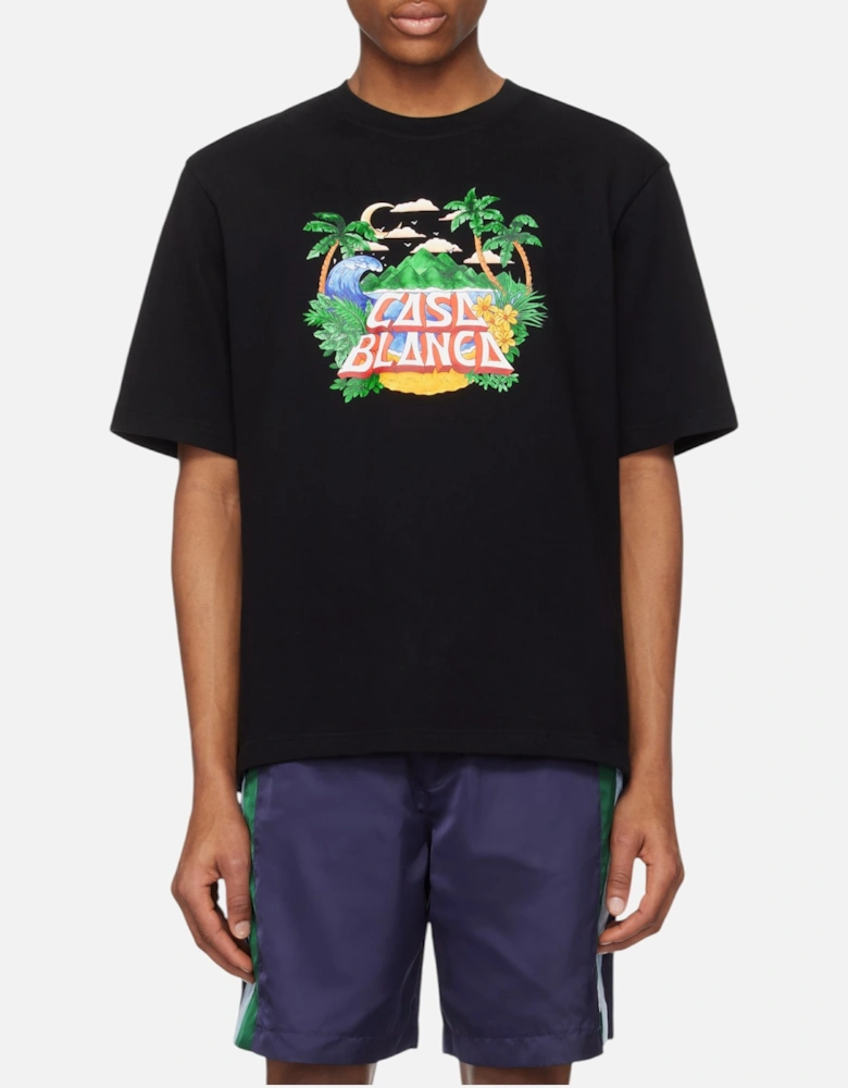 Mens T Shirt Beach Wave Printed Oversized Crew Neck Summer Tee