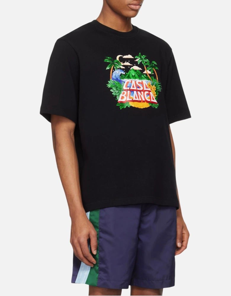 Mens T Shirt Beach Wave Printed Oversized Crew Neck Summer Tee