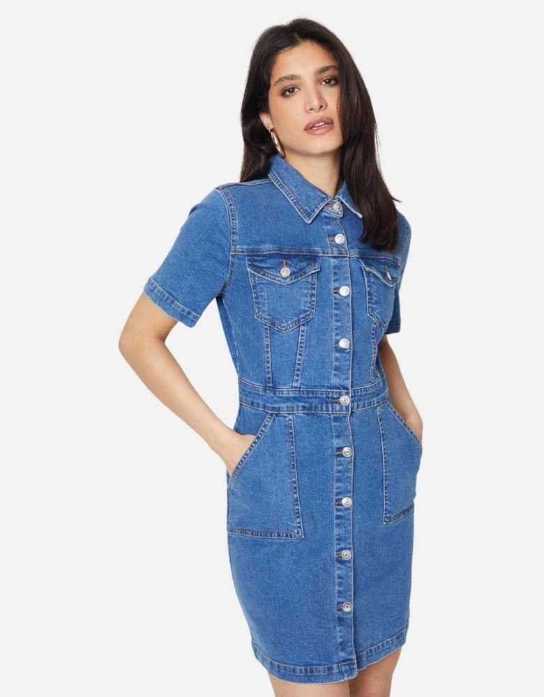Womens/Ladies Denim Short-Sleeved Mini Dress