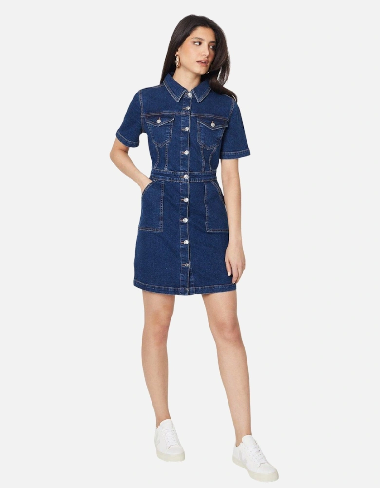 Womens/Ladies Denim Short-Sleeved Mini Dress