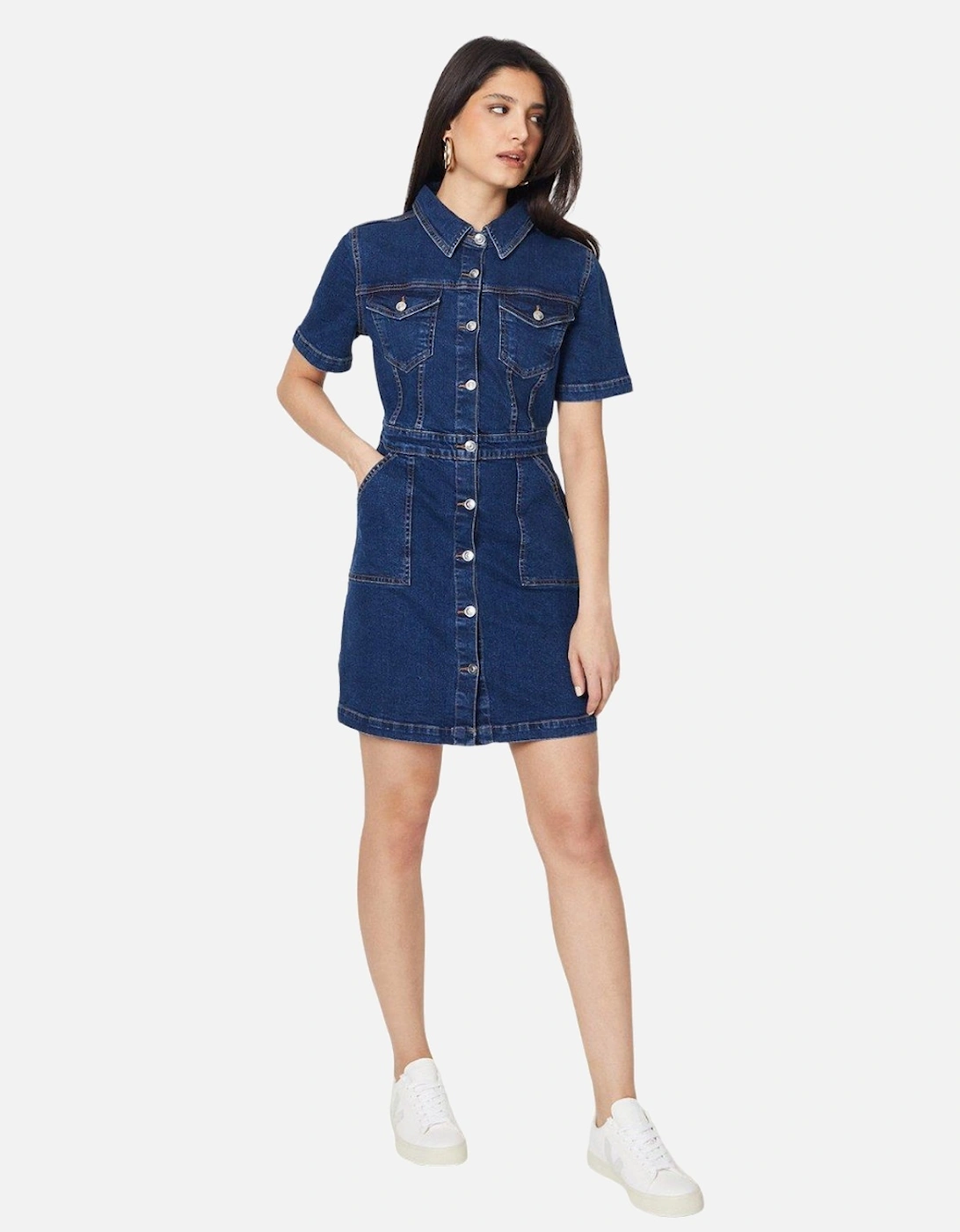 Womens/Ladies Denim Short-Sleeved Mini Dress