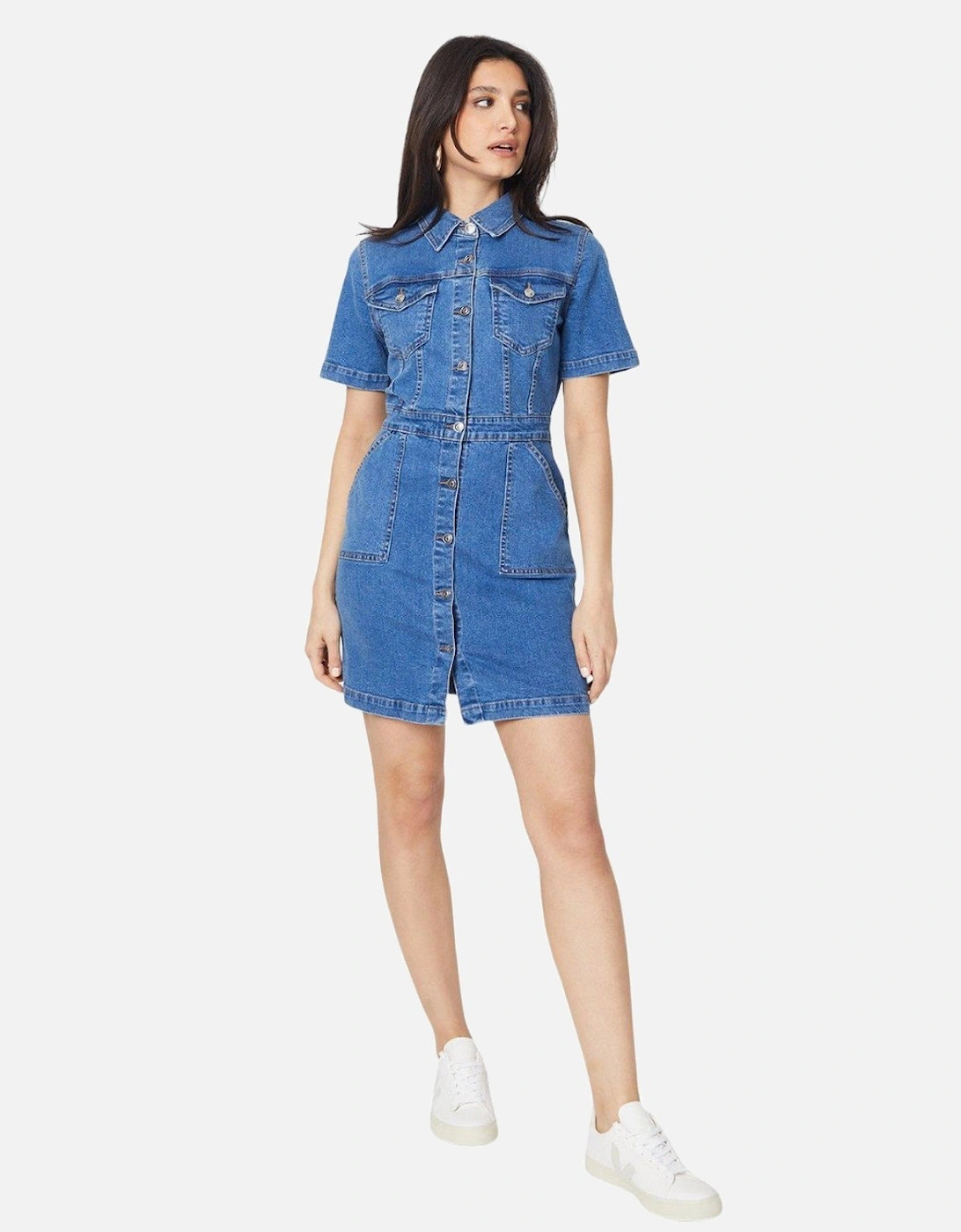 Womens/Ladies Denim Short-Sleeved Mini Dress
