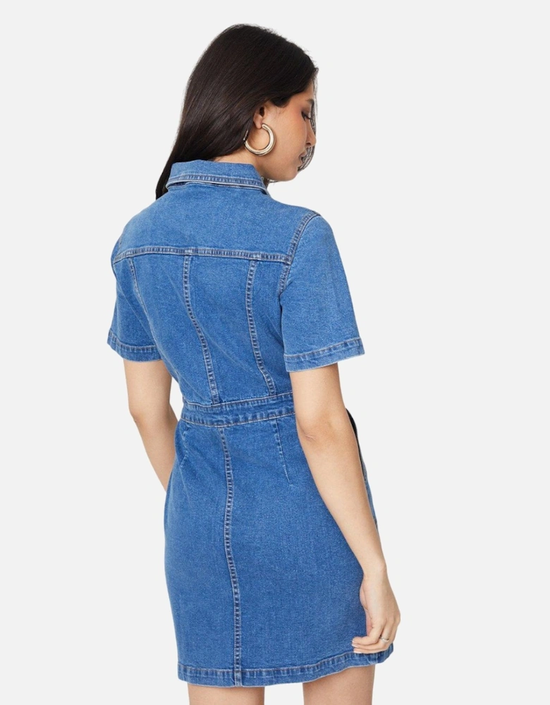 Womens/Ladies Denim Short-Sleeved Mini Dress