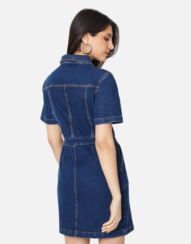 Womens/Ladies Denim Short-Sleeved Mini Dress