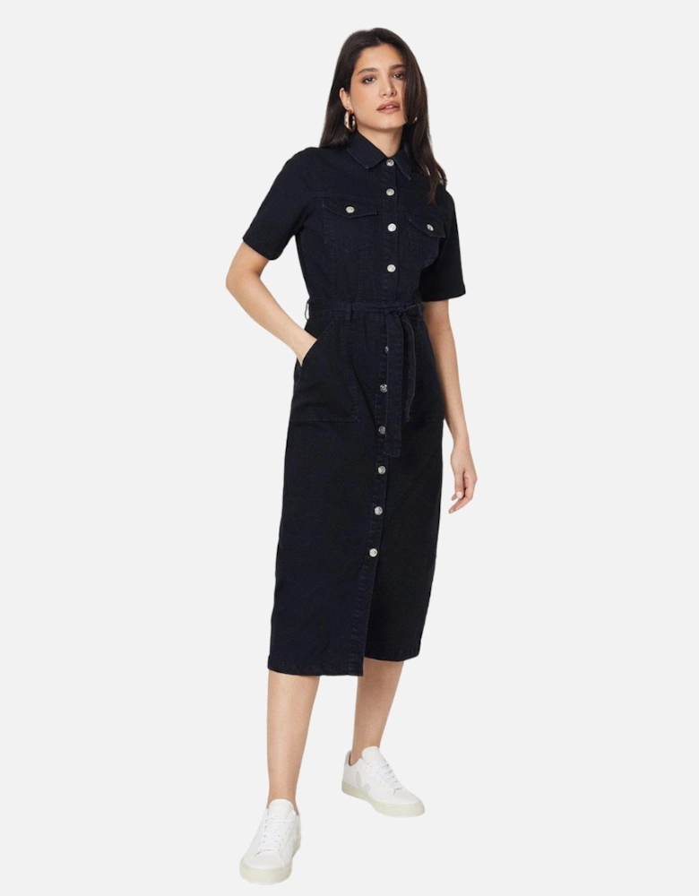 Womens/Ladies Denim Short-Sleeved Midi Dress