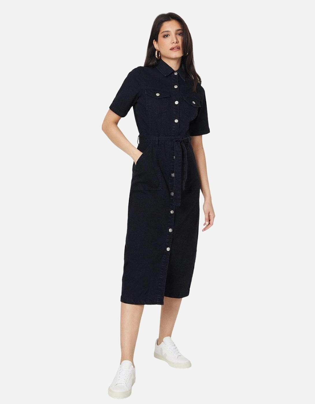Womens/Ladies Denim Short-Sleeved Midi Dress, 5 of 4