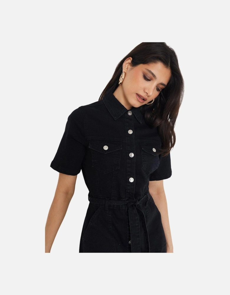 Womens/Ladies Denim Short-Sleeved Midi Dress
