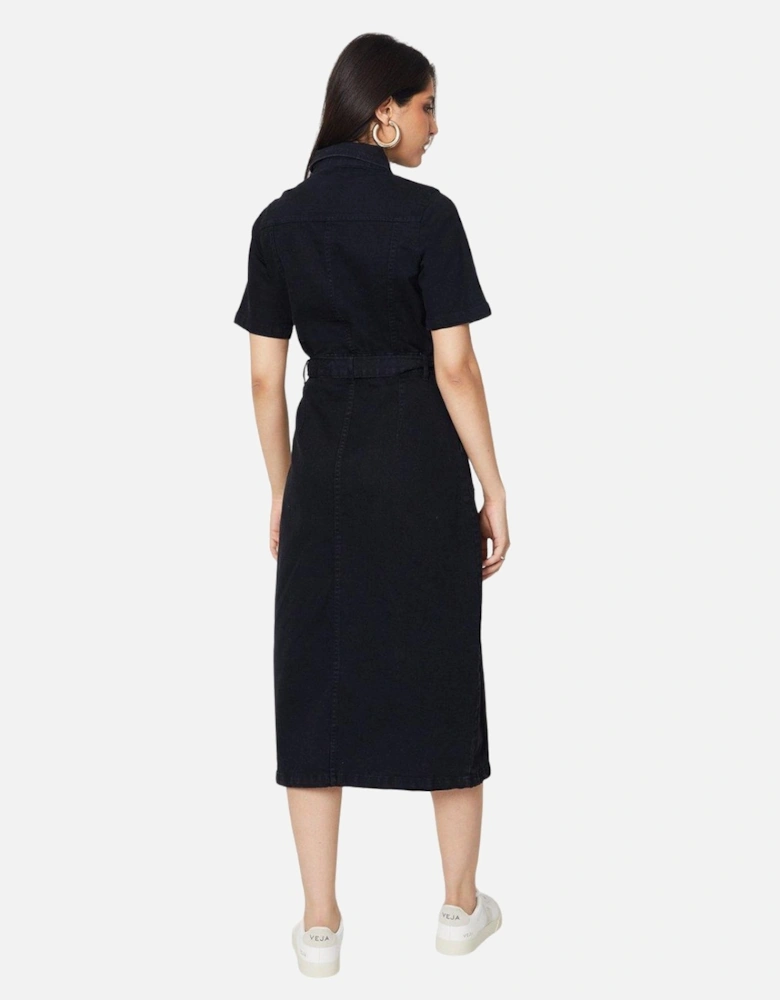 Womens/Ladies Denim Short-Sleeved Midi Dress