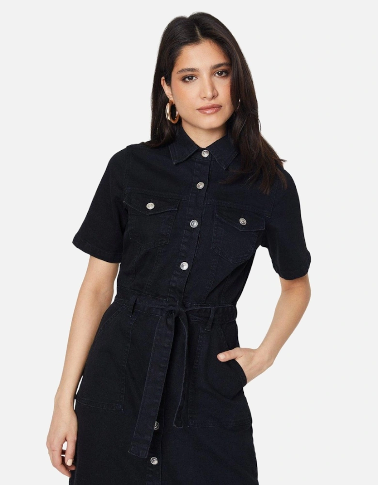 Womens/Ladies Denim Short-Sleeved Midi Dress