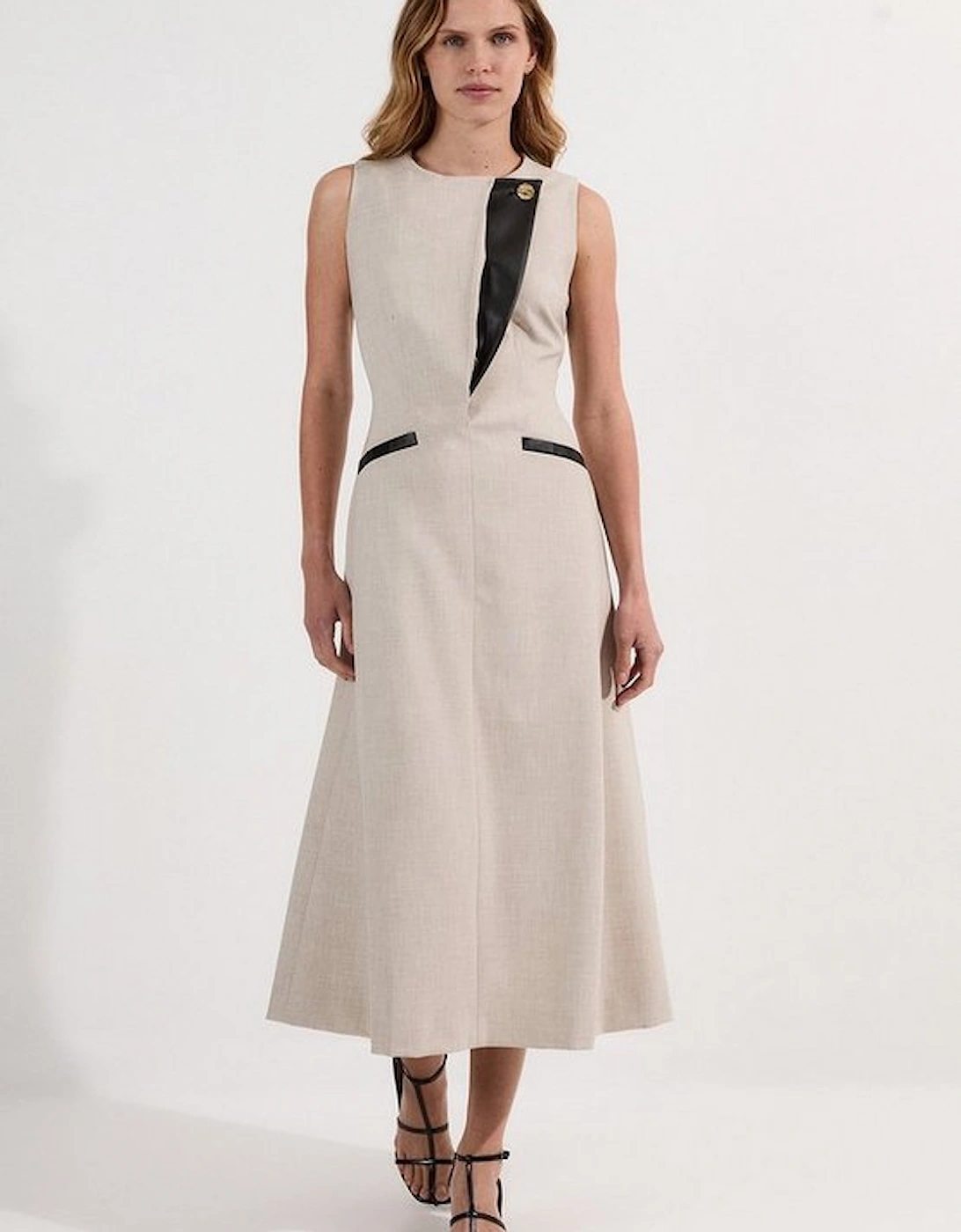 Petite Tailored Marl Contrast Tipped Full Skirted Maxi Dress, 2 of 1