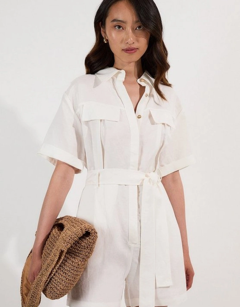 Viscose Linen Woven Belted Playsuit