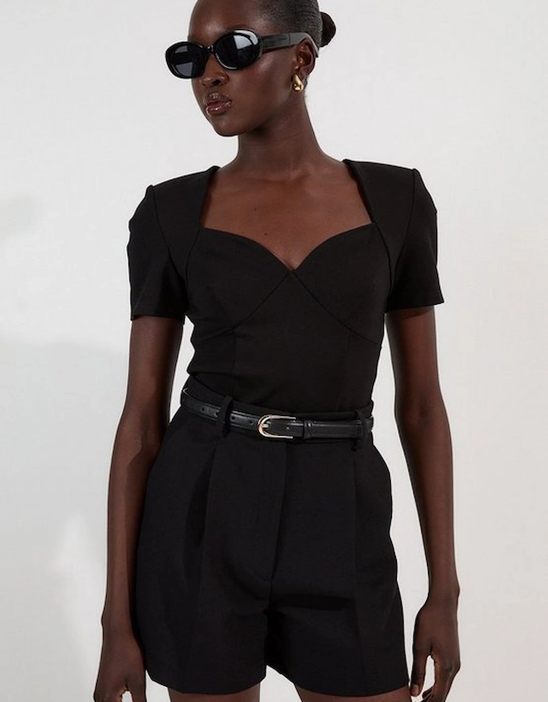 Ponte Short Sleeve Sweetheart Neckline Bodysuit, 4 of 3