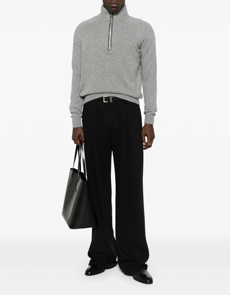 Cashmere Mix Quarter Zip Sweater Grey