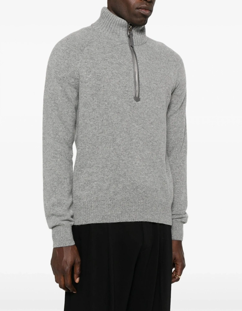 Cashmere Mix Quarter Zip Sweater Grey