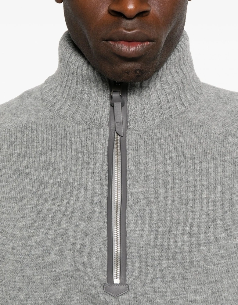 Cashmere Mix Quarter Zip Sweater Grey