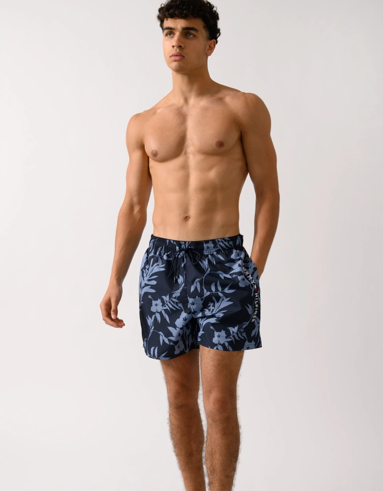 Medium Drawstring Leaf Print Mens Swim Shorts