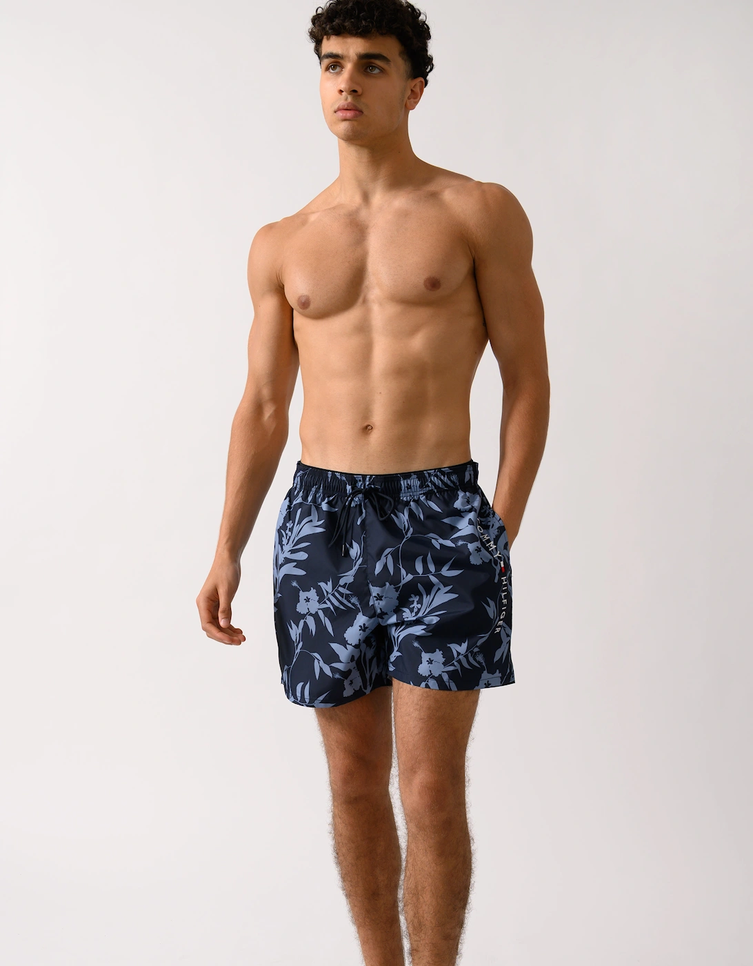 Medium Drawstring Leaf Print Mens Swim Shorts, 5 of 4