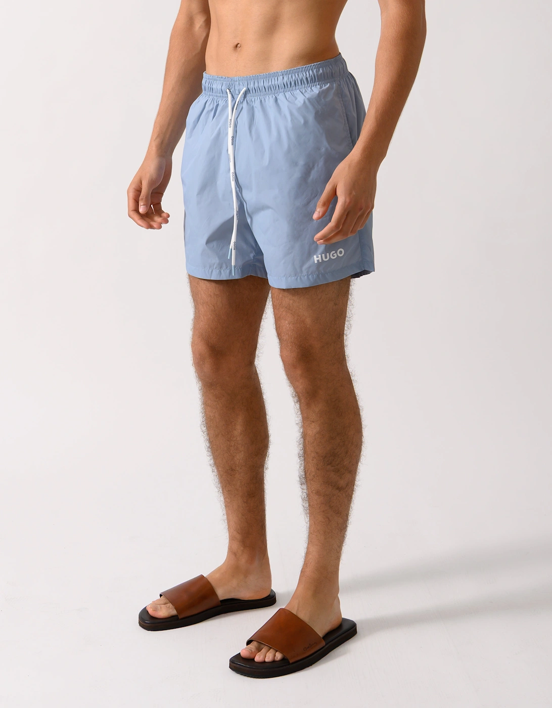 HUGO HAITI Mens Fully Lined Swim Shorts with Contrast Logo, 2 of 1