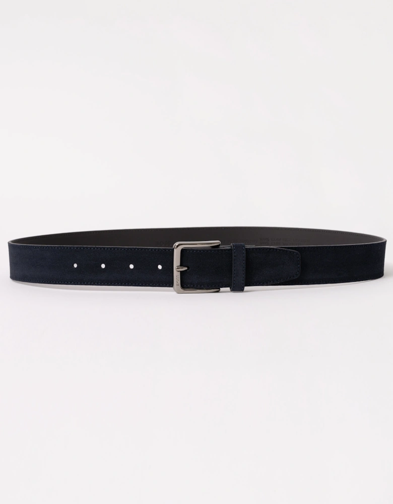 BOSS Orange Ronnie Mens Suede Belt with Logo-Engraved Gunmetal Buckle - Dark Blue 401