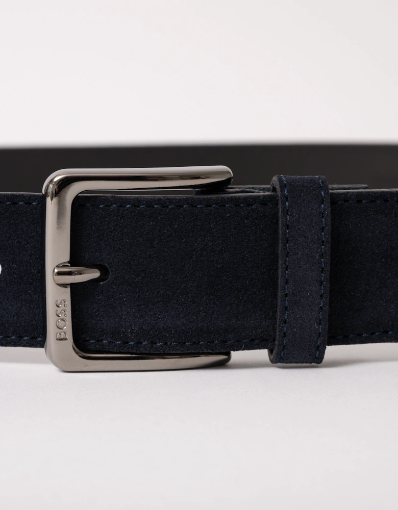 BOSS Orange Ronnie Mens Suede Belt with Logo-Engraved Gunmetal Buckle - Dark Blue 401