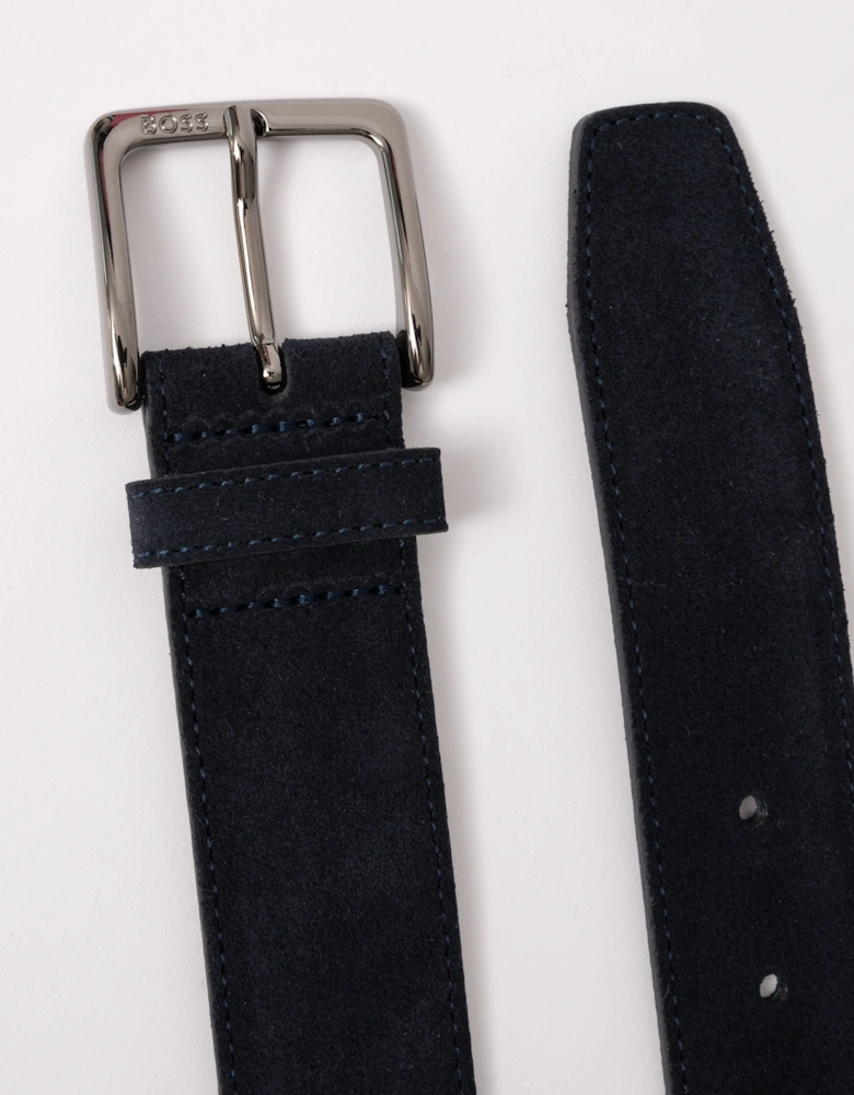 BOSS Orange Ronnie Mens Suede Belt with Logo-Engraved Gunmetal Buckle - Dark Blue 401